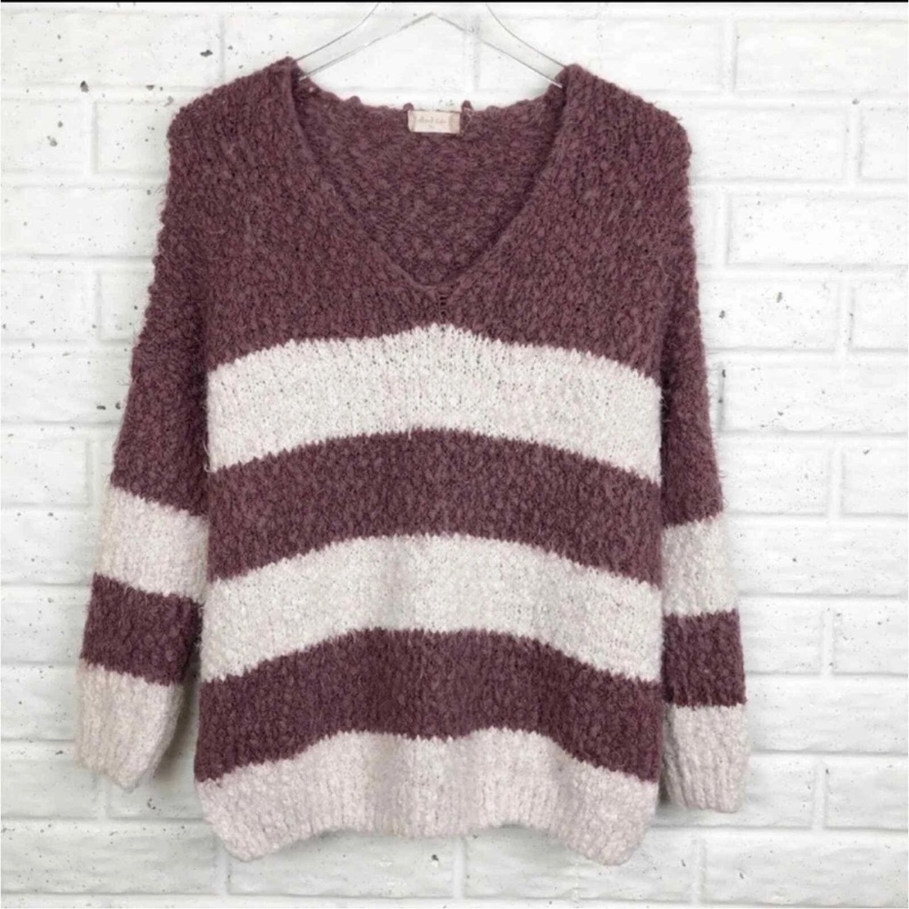 Altar'd State Pink and Cream V-Neck Sweater